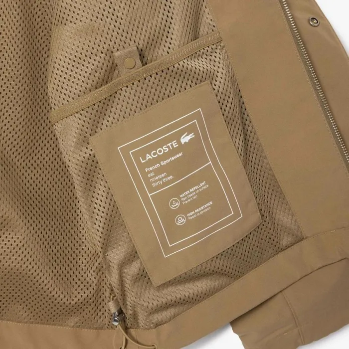 Jackets and Coats Men Lacoste Men039s Waterproof Collared Jacket Beige Cb8