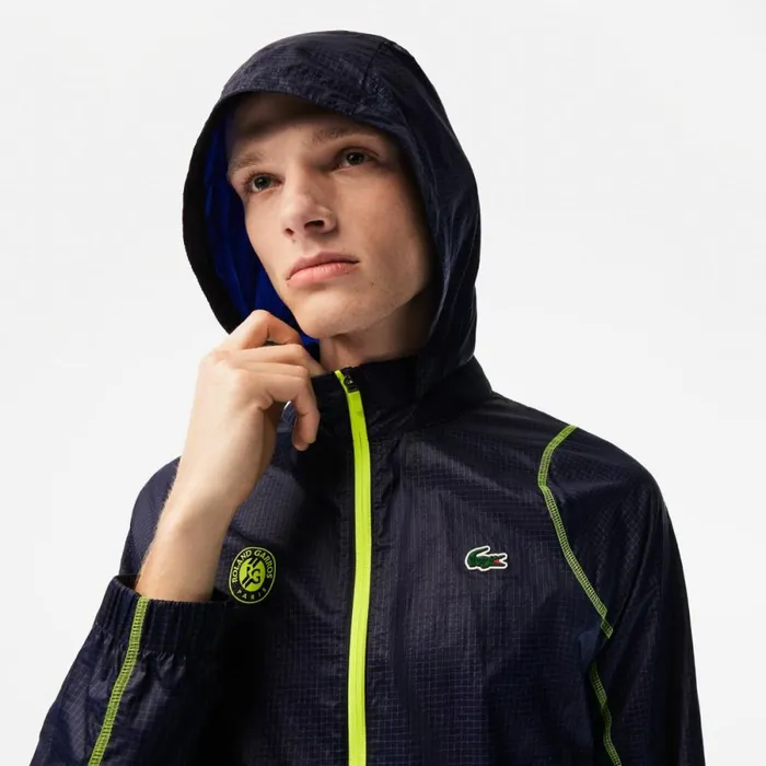 Jackets and Coats Men Lacoste Mens SPORT Roland Garros Edition PostMatch Jacket Navy Blue Yellow Zwi