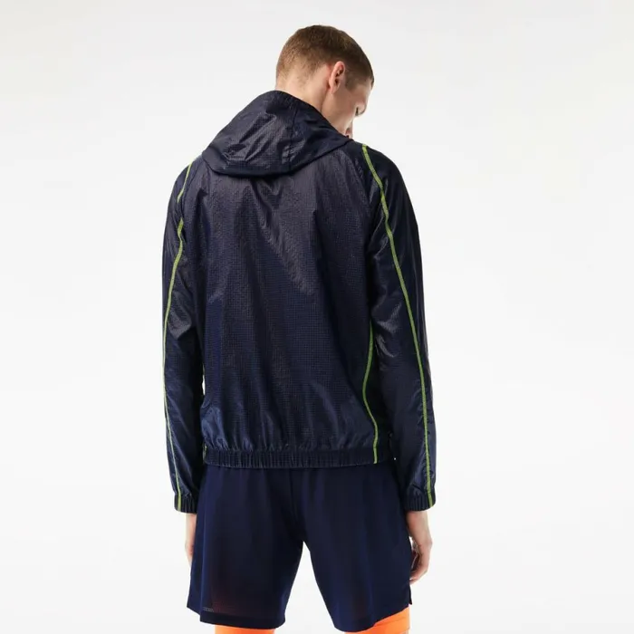 Jackets and Coats Men Lacoste Mens SPORT Roland Garros Edition PostMatch Jacket Navy Blue Yellow Zwi