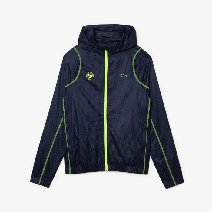 Jackets and Coats Men Lacoste Mens SPORT Roland Garros Edition PostMatch Jacket Navy Blue Yellow Zwi