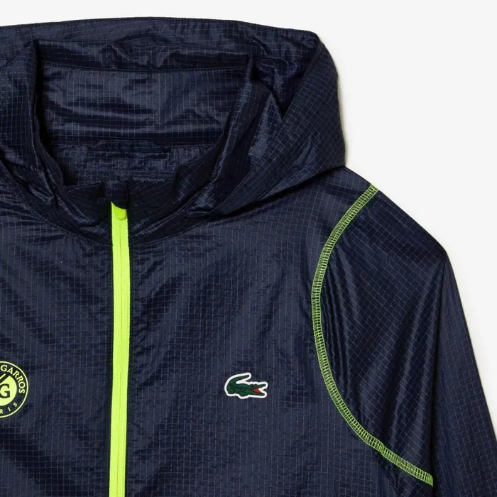 Jackets and Coats Men Lacoste Mens SPORT Roland Garros Edition PostMatch Jacket Navy Blue Yellow Zwi
