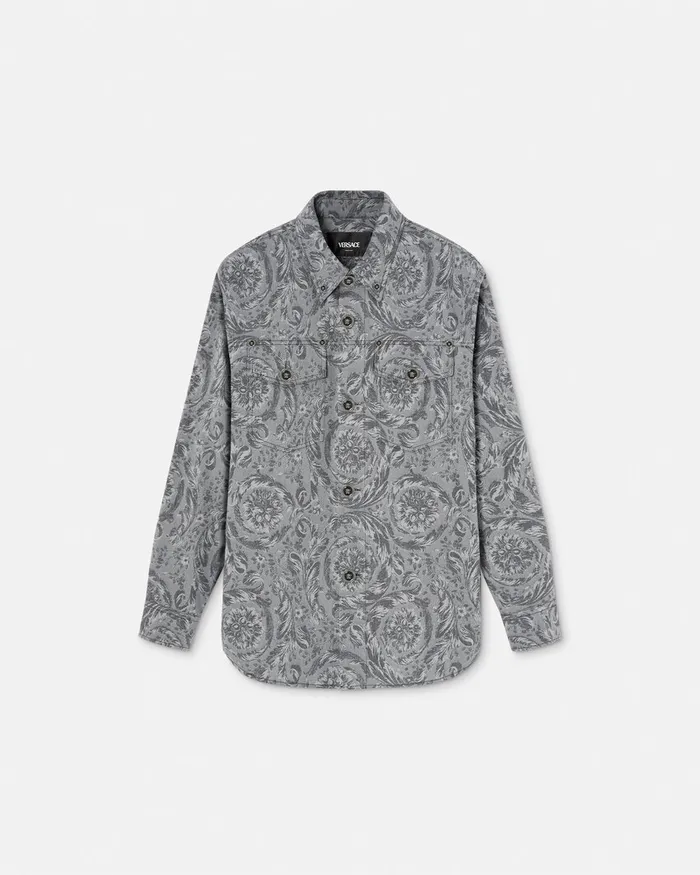Jackets and Coats Men Versace Barocco Jacquard Gabardine Overshirt Gray