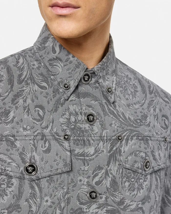 Jackets and Coats Men Versace Barocco Jacquard Gabardine Overshirt Gray