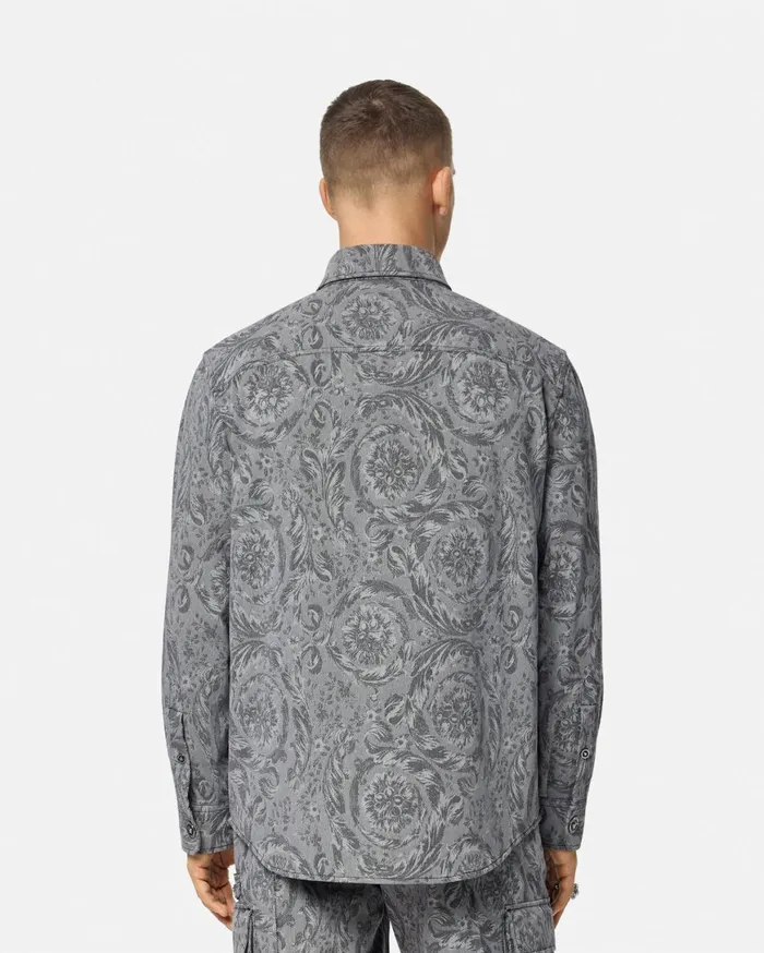 Jackets and Coats Men Versace Barocco Jacquard Gabardine Overshirt Gray