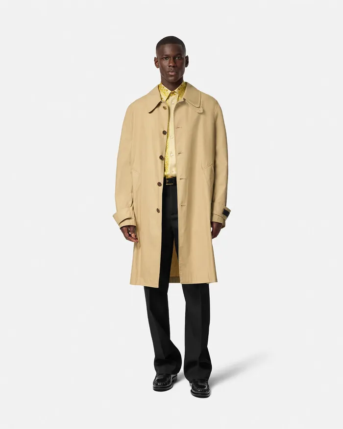Jackets and Coats Men Versace Barocco Panelled Gabardine Trench Coat Yellowprint