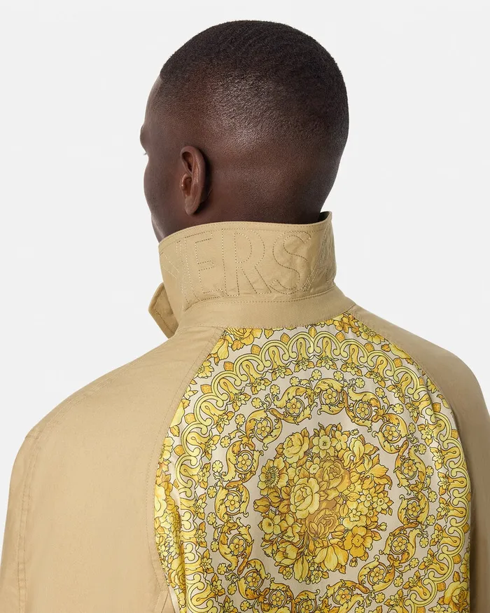 Jackets and Coats Men Versace Barocco Panelled Gabardine Trench Coat Yellowprint