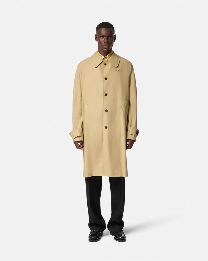 Jackets and Coats Men Versace Barocco Panelled Gabardine Trench Coat Yellowprint