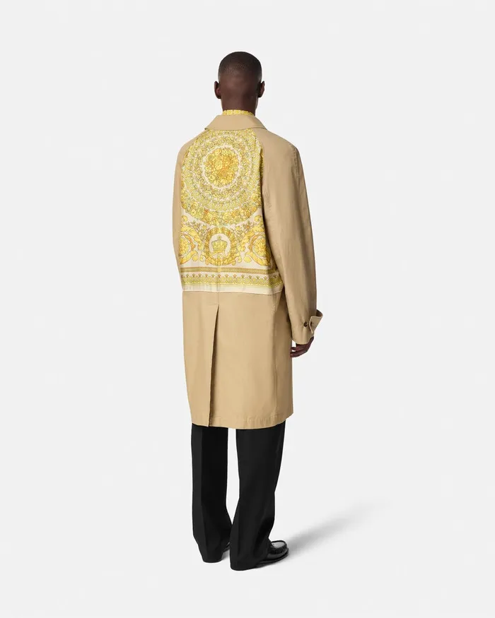 Jackets and Coats Men Versace Barocco Panelled Gabardine Trench Coat Yellowprint