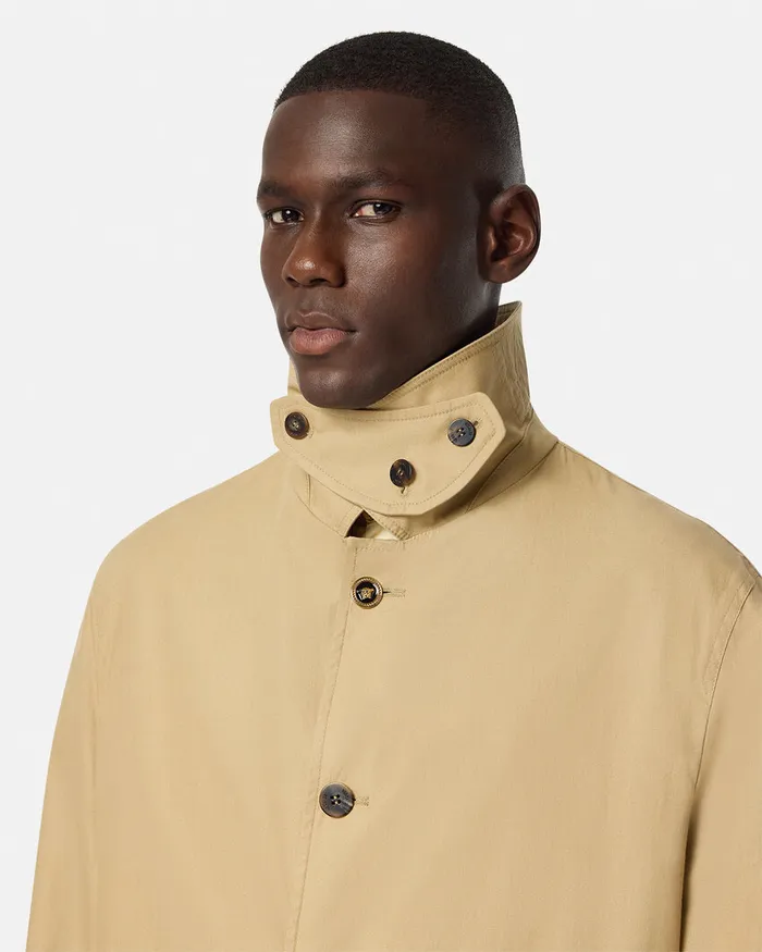Jackets and Coats Men Versace Barocco Panelled Gabardine Trench Coat Yellowprint