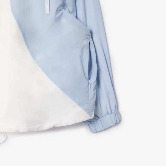 Jackets and Coats Women Lacoste Women039s Stowable Hood Oversized Colorblock Track Jacket White Light Blue Irq