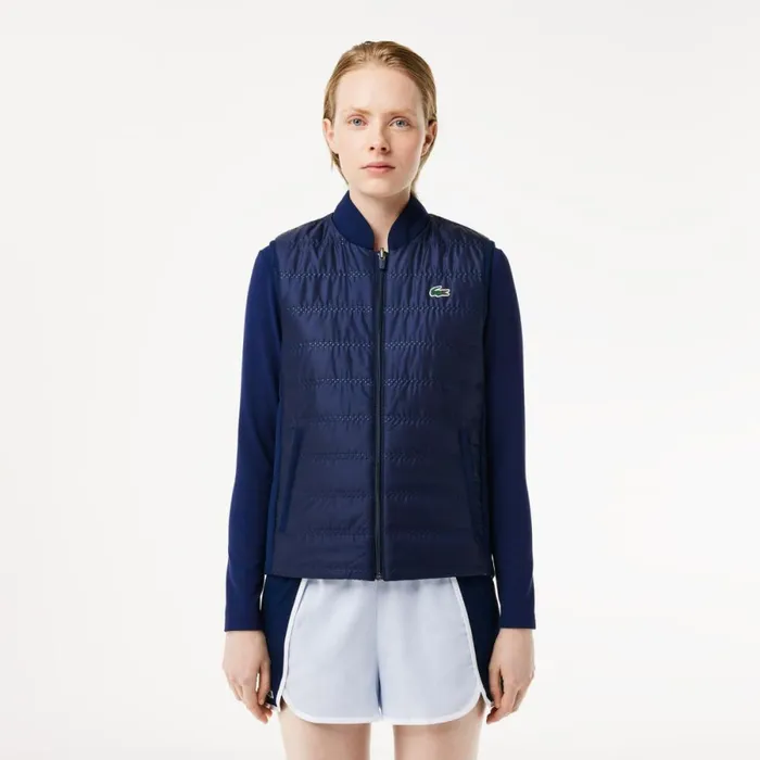 Jackets and Coats Women Lacoste Womens Reversible Golf Vest Navy Blue White Hhw