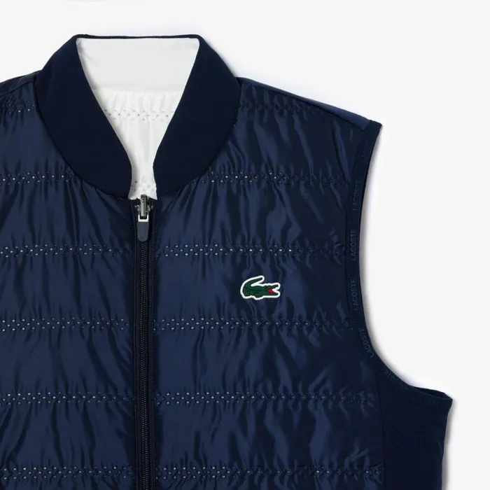 Jackets and Coats Women Lacoste Womens Reversible Golf Vest Navy Blue White Hhw