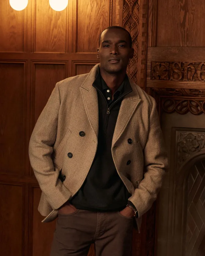 Jackets and Outerwear Men Billy Reid Luxury Bond Peacoat Charcoaltan