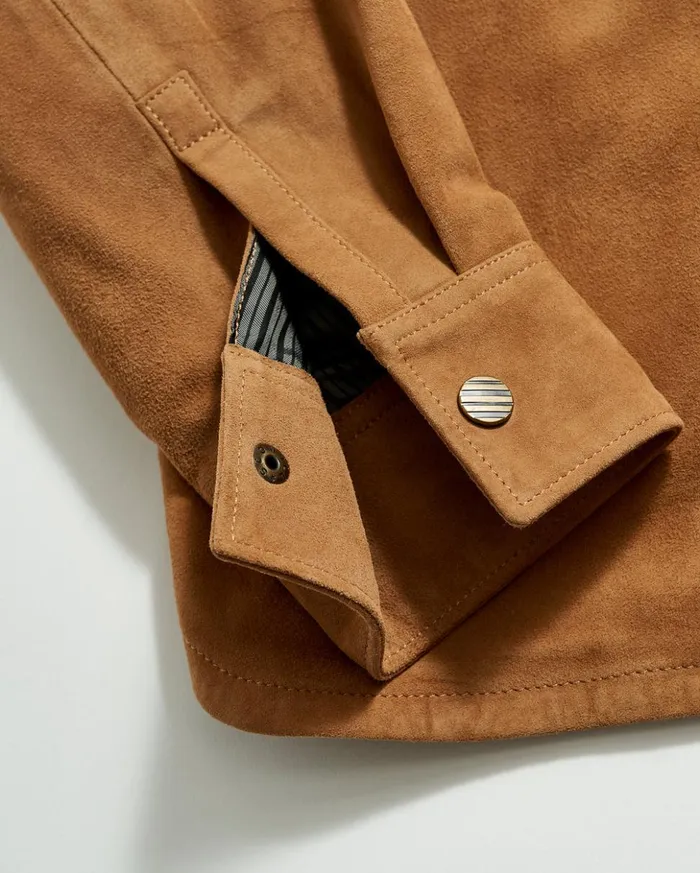Jackets and Outerwear Men Billy Reid Savoy Suede Workshirt Camel