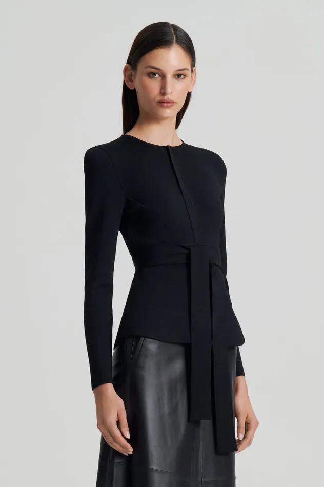 Jackets Scanlan Theodore Women CREPE KNIT CURVED HEM JACKET BLACK Jackets Scanlan Theodore Women CREPE KNIT CURVED HEM JACKET BLACK