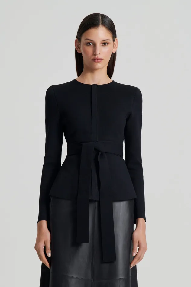 Jackets Scanlan Theodore Women CREPE KNIT CURVED HEM JACKET BLACK Jackets Scanlan Theodore Women CREPE KNIT CURVED HEM JACKET BLACK