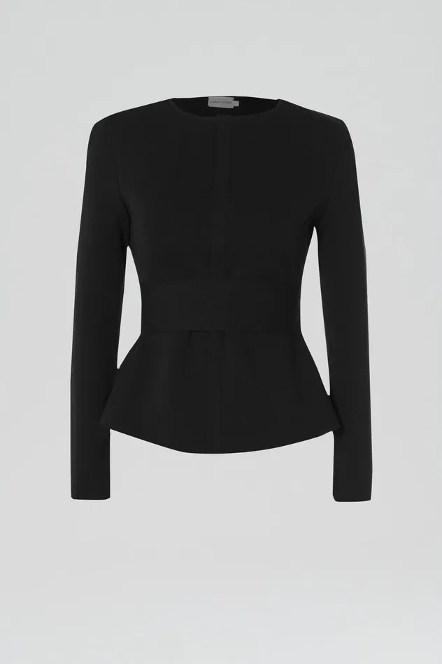 Jackets Scanlan Theodore Women CREPE KNIT CURVED HEM JACKET BLACK Jackets Scanlan Theodore Women CREPE KNIT CURVED HEM JACKET BLACK