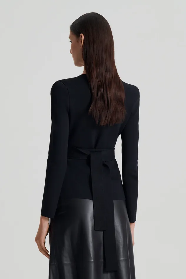 Jackets Scanlan Theodore Women CREPE KNIT CURVED HEM JACKET BLACK Jackets Scanlan Theodore Women CREPE KNIT CURVED HEM JACKET BLACK