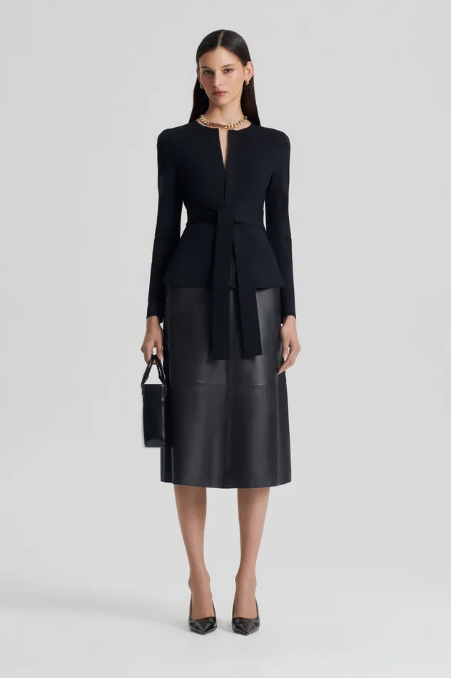 Jackets Scanlan Theodore Women CREPE KNIT CURVED HEM JACKET BLACK Jackets Scanlan Theodore Women CREPE KNIT CURVED HEM JACKET BLACK