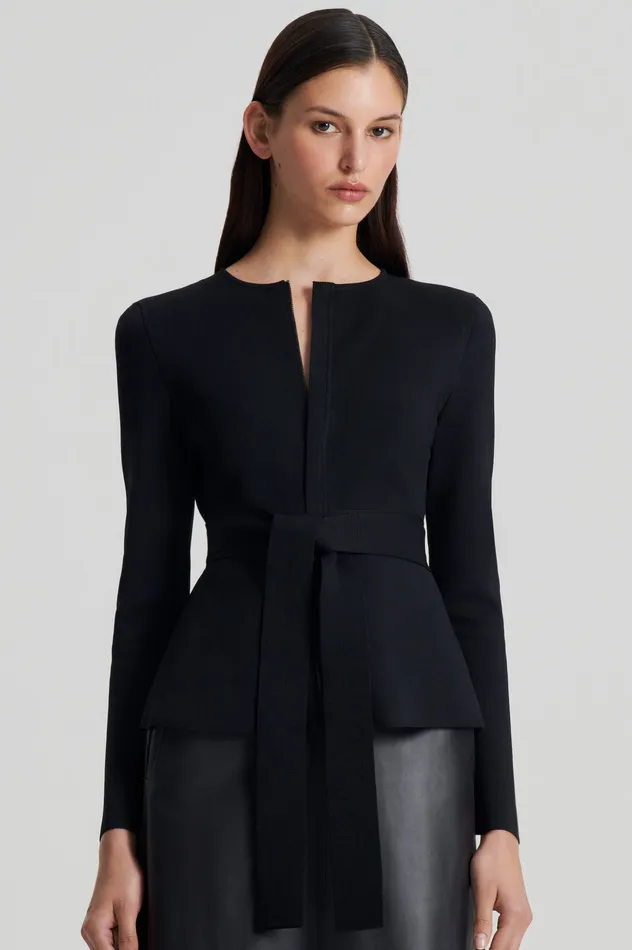 Jackets Scanlan Theodore Women CREPE KNIT CURVED HEM JACKET BLACK Jackets Scanlan Theodore Women CREPE KNIT CURVED HEM JACKET BLACK