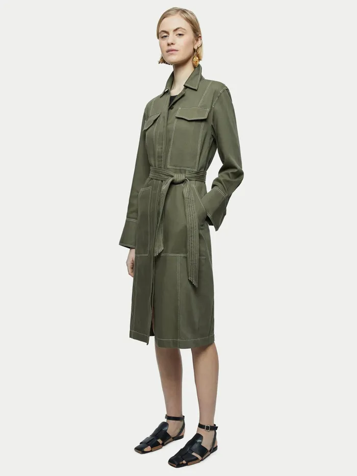 Jigsaw Dresses and Jumpsuits Women Cotton Lyocell Belted Dress Green