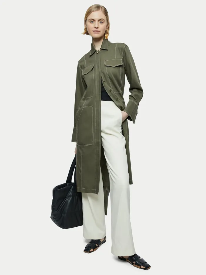 Jigsaw Dresses and Jumpsuits Women Cotton Lyocell Belted Dress Green