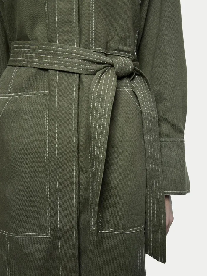 Jigsaw Dresses and Jumpsuits Women Cotton Lyocell Belted Dress Green