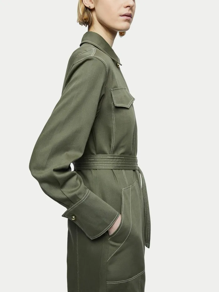 Jigsaw Dresses and Jumpsuits Women Cotton Lyocell Belted Dress Green