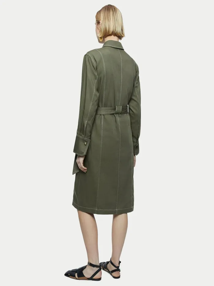 Jigsaw Dresses and Jumpsuits Women Cotton Lyocell Belted Dress Green