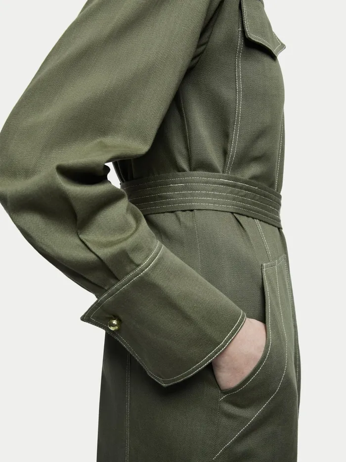 Jigsaw Dresses and Jumpsuits Women Cotton Lyocell Belted Dress Green