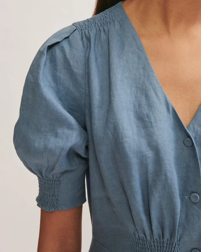 Jigsaw Dresses and Jumpsuits Women Linen Button Front Tea Dress Blue