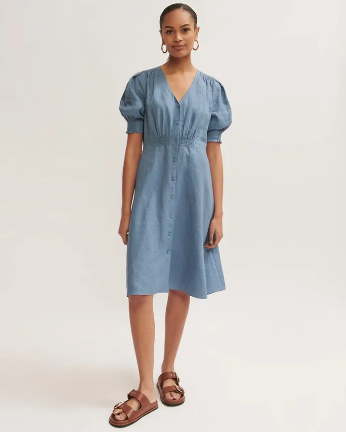 Jigsaw Dresses and Jumpsuits Women Linen Button Front Tea Dress Blue