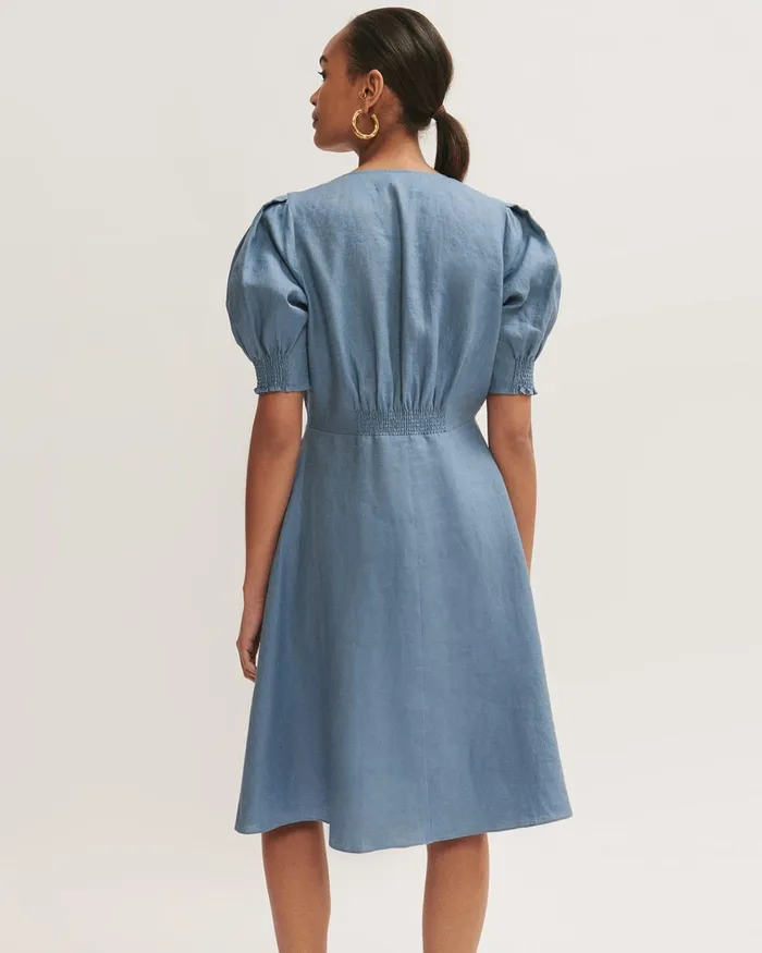 Jigsaw Dresses and Jumpsuits Women Linen Button Front Tea Dress Blue