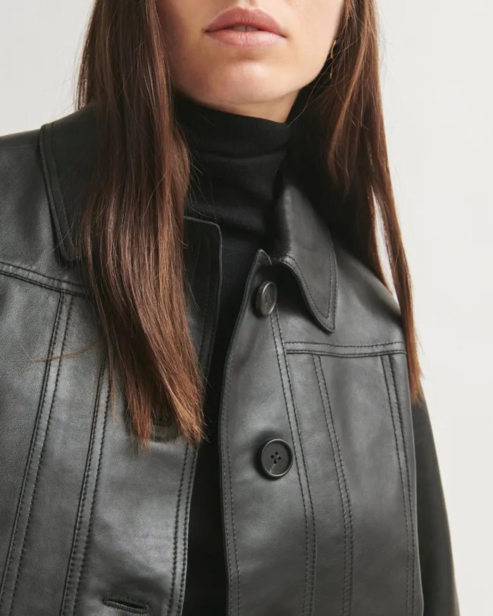 Jigsaw Jackets Women Cropped Leather Jacket Black