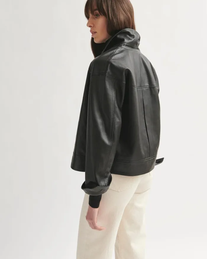 Jigsaw Jackets Women Cropped Leather Jacket Black