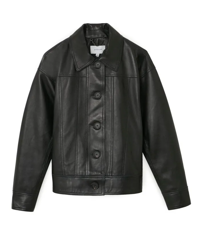Jigsaw Jackets Women Cropped Leather Jacket Black