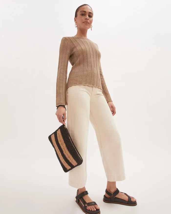 Jigsaw Knitwear and Cashmere Women Cotton Lace Crew Neck Jumper Brown