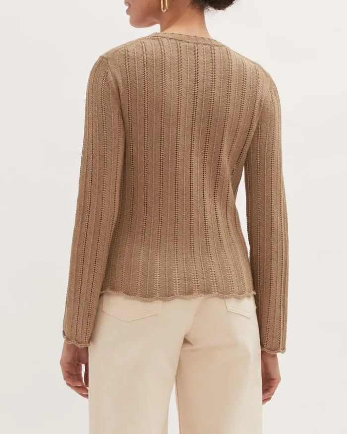 Jigsaw Knitwear and Cashmere Women Cotton Lace Crew Neck Jumper Brown