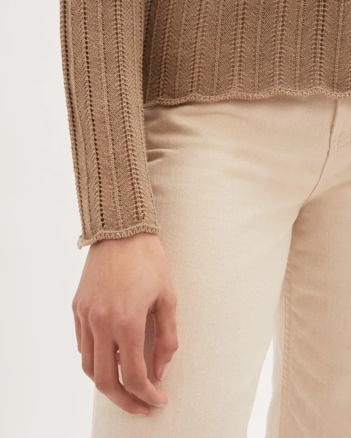 Jigsaw Knitwear and Cashmere Women Cotton Lace Crew Neck Jumper Brown