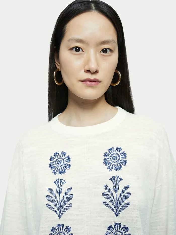 Jigsaw Knitwear and Cashmere Women Linen Cotton Embroidered Jumper Cream