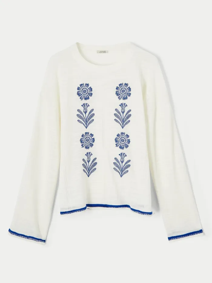 Jigsaw Knitwear and Cashmere Women Linen Cotton Embroidered Jumper Cream