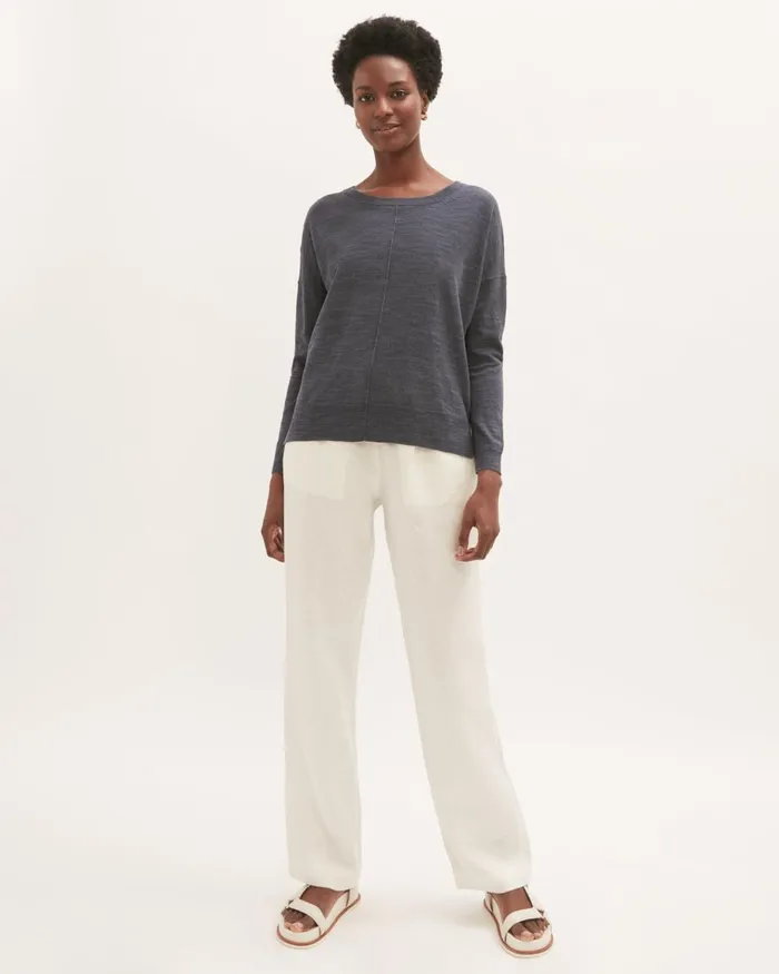 Jigsaw Knitwear and Cashmere Women Linen Cotton Step Hem Jumper Dark Grey