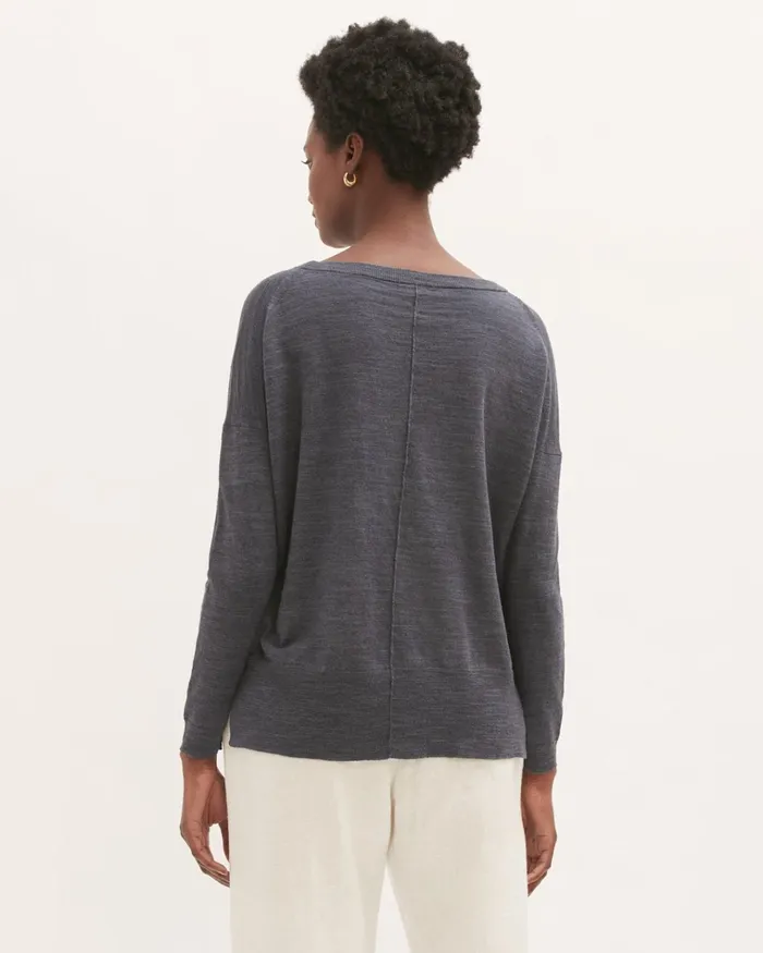 Jigsaw Knitwear and Cashmere Women Linen Cotton Step Hem Jumper Dark Grey