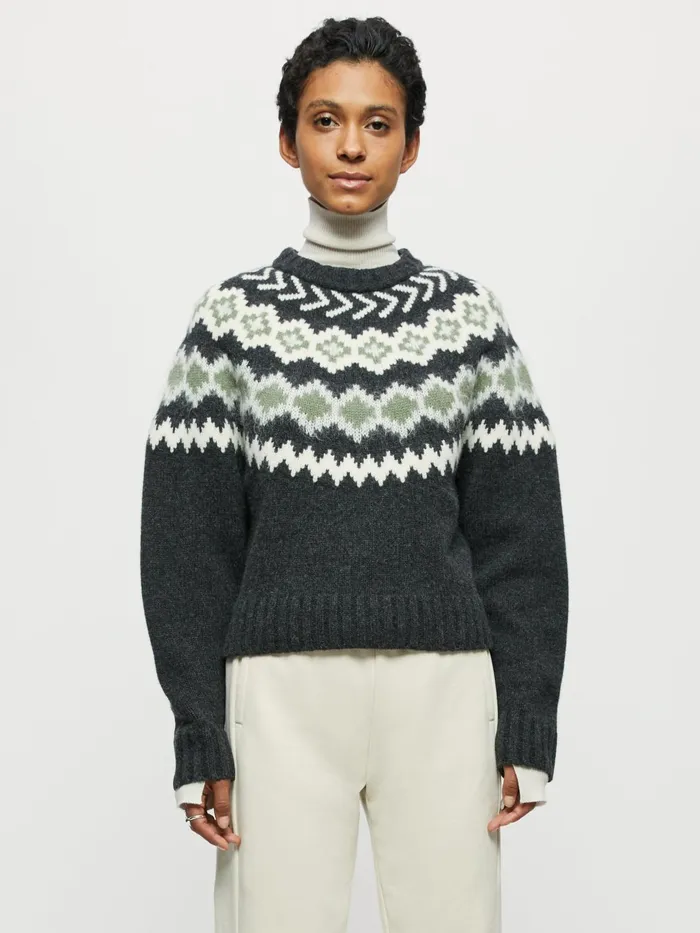 Jigsaw Knitwear and Cashmere Women Merino Blend Fair Isle Jumper Grey