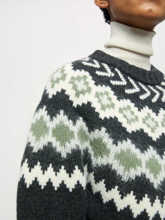 Jigsaw Knitwear and Cashmere Women Merino Blend Fair Isle Jumper Grey