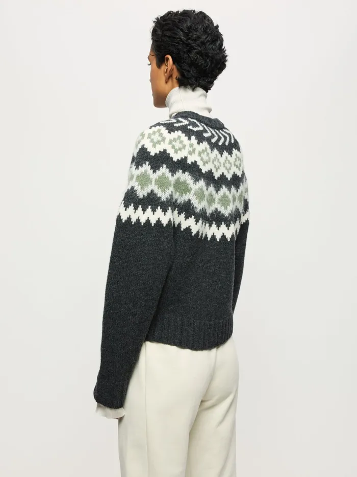 Jigsaw Knitwear and Cashmere Women Merino Blend Fair Isle Jumper Grey