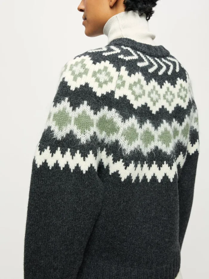 Jigsaw Knitwear and Cashmere Women Merino Blend Fair Isle Jumper Grey