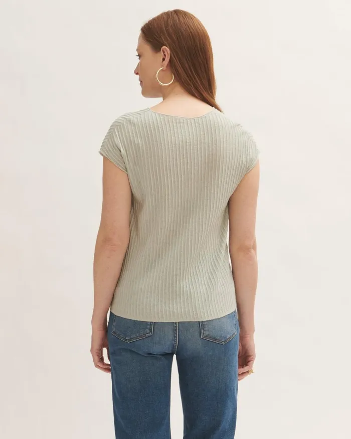 Jigsaw Knitwear and Cashmere Women Sheer Pleated V Neck Top Green