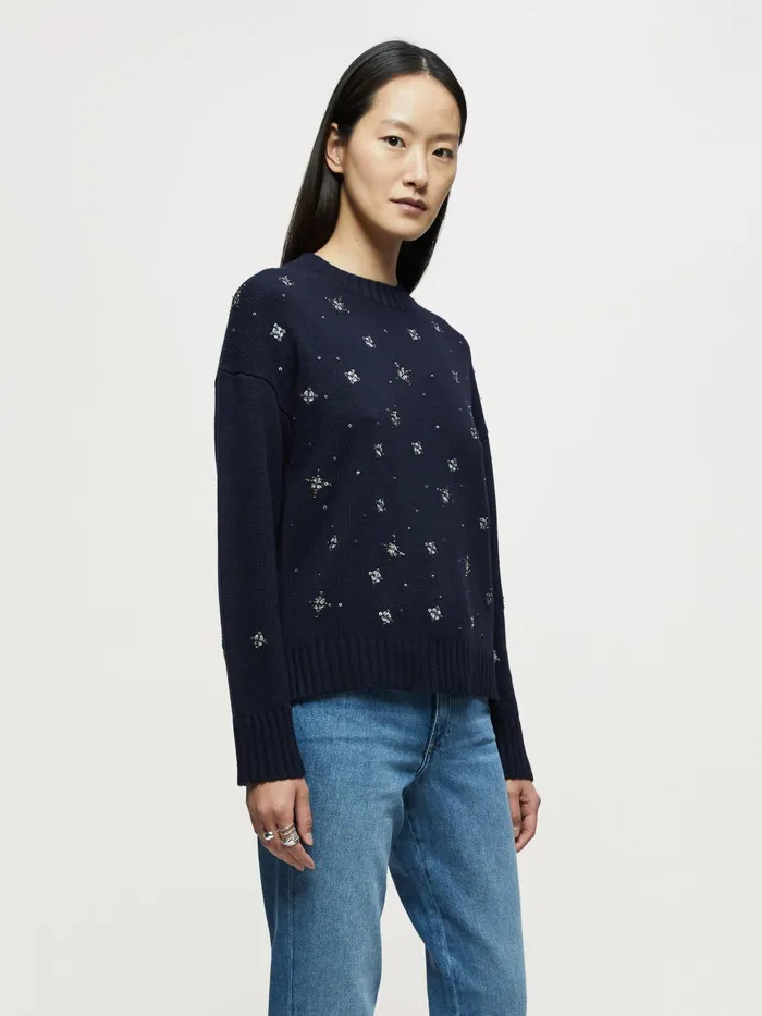 Jigsaw Knitwear and Cashmere Women Snowflake Beaded Jumper Blue