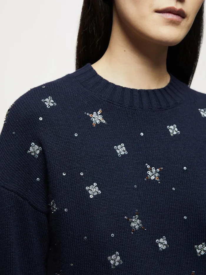 Jigsaw Knitwear and Cashmere Women Snowflake Beaded Jumper Blue